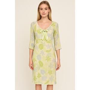 Vintage ICE‎ Green Silk Floral Dress with Bow Size S